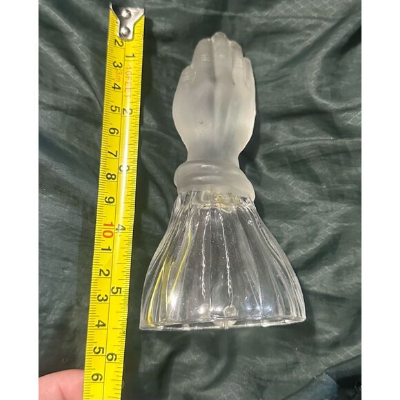 Vintage Frosted Crystal Glass Lead Hands Bell Religious  Praying Oddity Decor - Picture 8 of 8